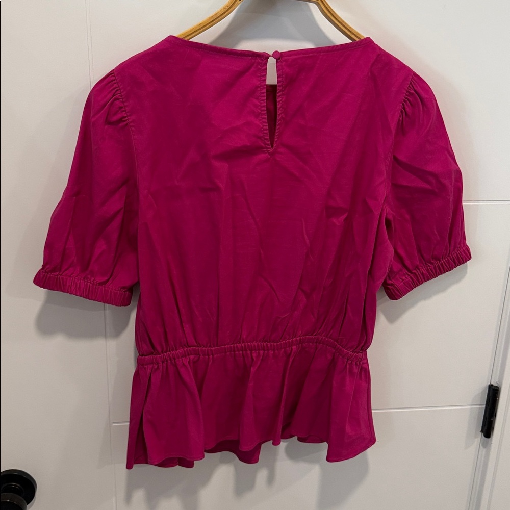 INC Fuchsia Peplum Puff-Sleeve Blouse size medium - Picture 5 of 5